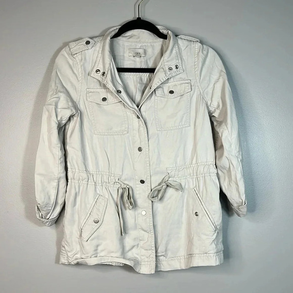 LOFT Cream Lightweight Utility Jacket with Drawstring Waist - XS Petite - EUC - Picture 1 of 11